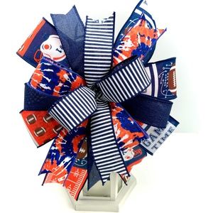 Handcrafted Navy and Orange Football Bow